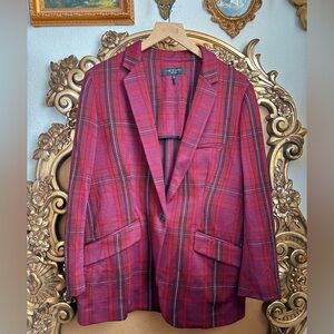 Rag & Bone Margot Maroon Plaid Blazer Sz 10 38PTP Good Stretch Excellent